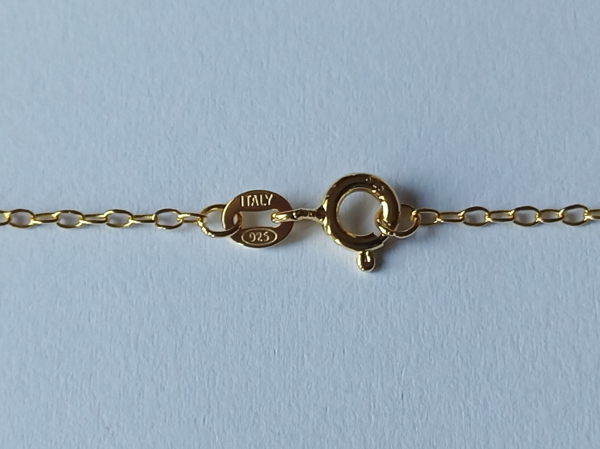gold plated silver chain with 10 mm white zirconia heart pendant-anchor chain 45 cm----